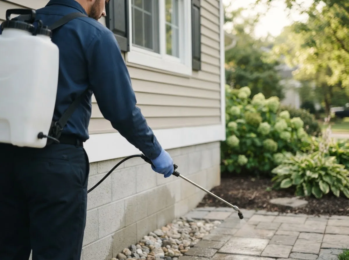 Pest control technician inspecting a home in Durham, ME